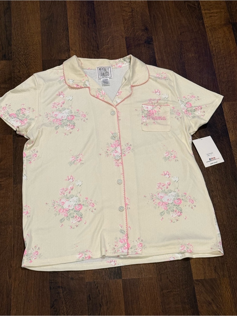 NWT Mentally Exhausted “Mama” nightshirt floral breastfeeding top (size MED)